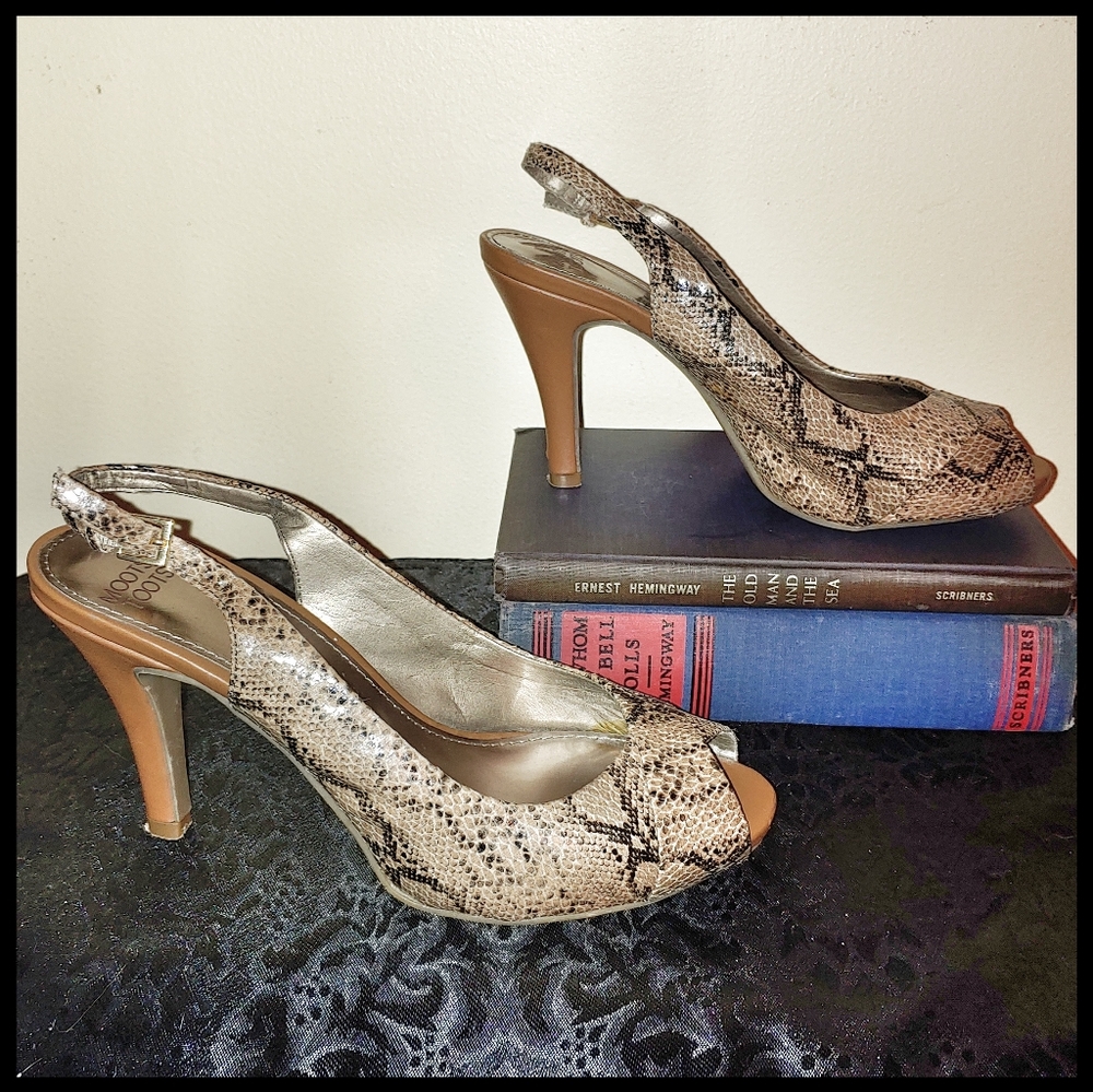 Mootsie Tootsie Snake Print Sling Backs